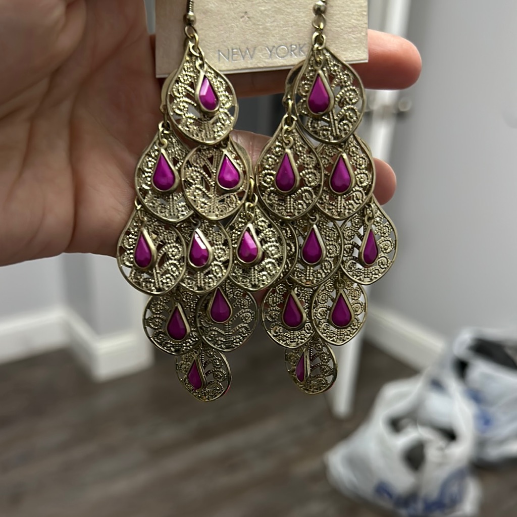 Gold And Pink Teardrop Earrings